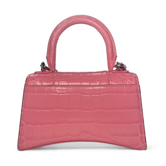 BALENCIAGA Hourglass Top Handle Mini Bag Crocodile Embossed Leather XS Pink Tote - Picture 5 of 12